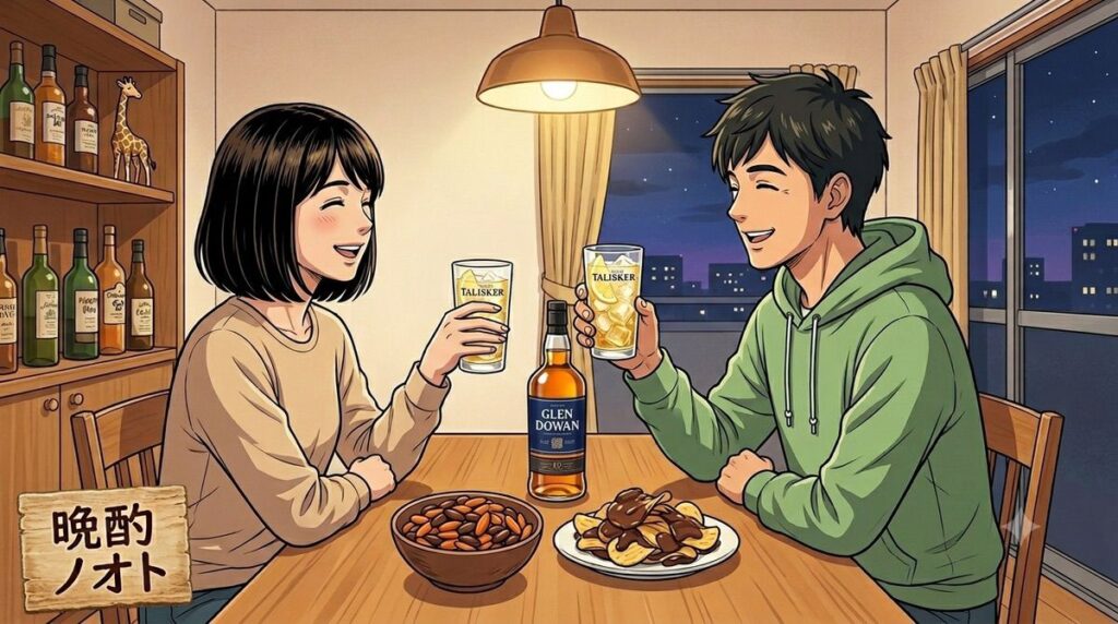グレンドーワンのハイボールで乾杯する夫婦のイメージ