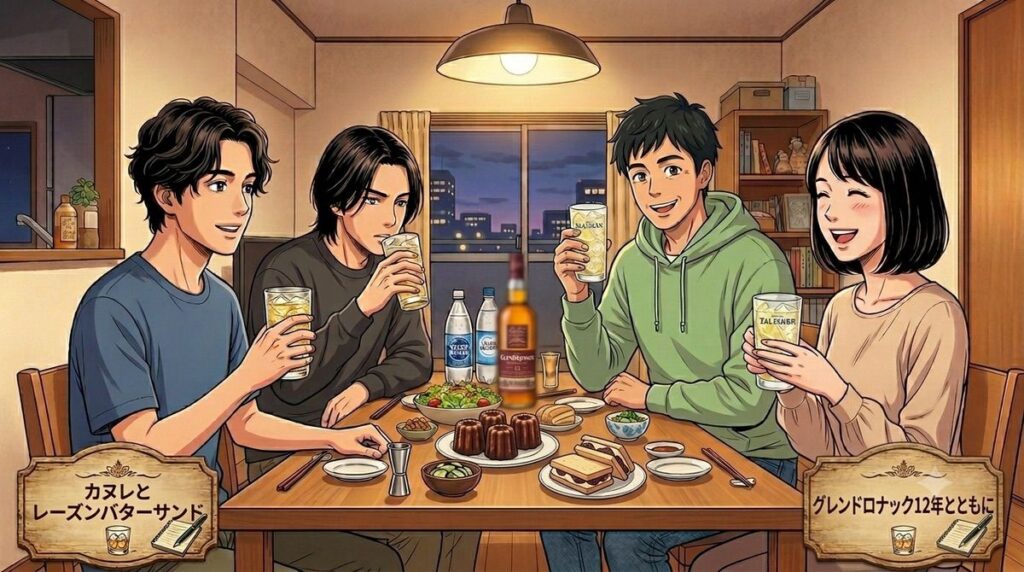 グレンドロナック12年のハイボールとスイーツを楽しむ家族のイメージ