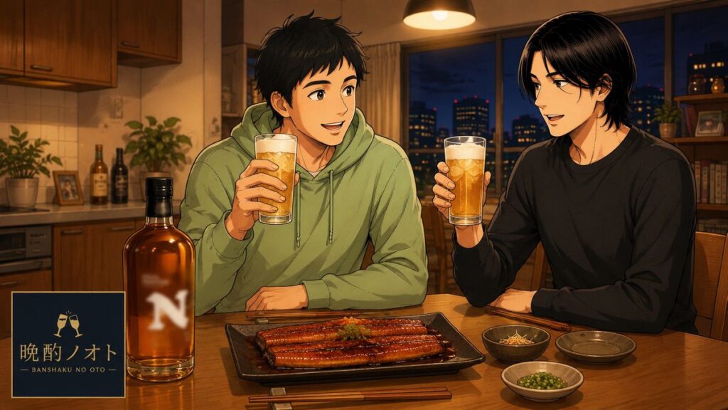 ニッカ フロンティアと鰻の蒲焼のペアリングを楽しむ親子のイメージ