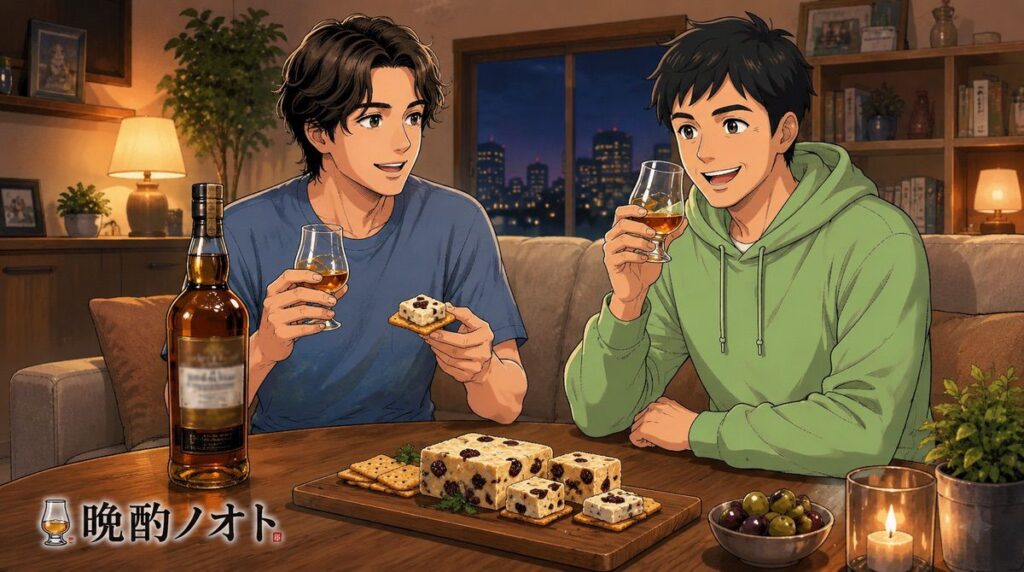 デュワーズ12年とレーズンバターのペアリング楽しむ親子のイメージ