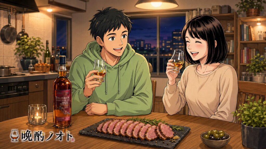 合鴨のパストラミとタリスカーポートリーのペアリング写真