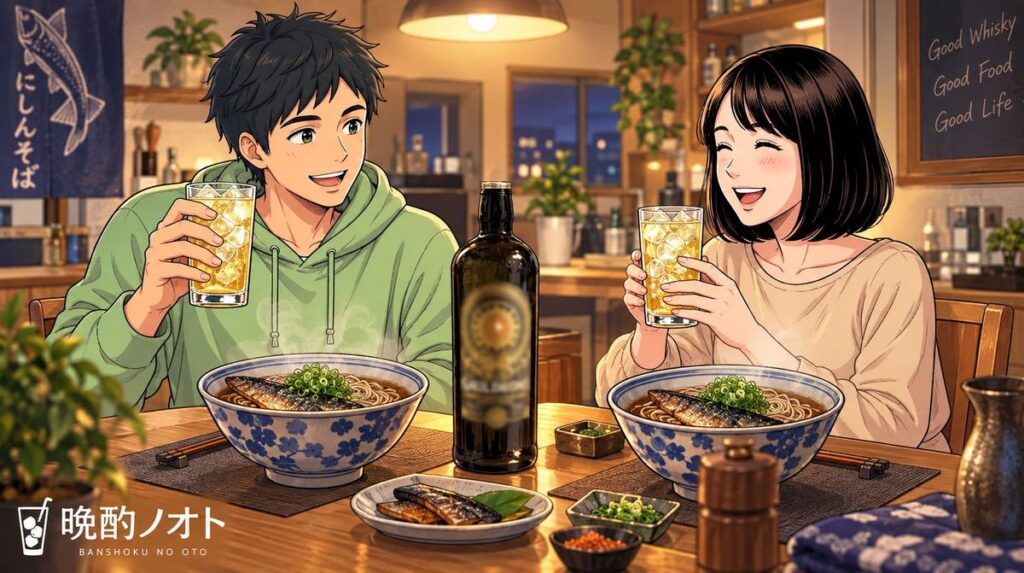 ゴールドロンズとニシンそばのペアリングを楽しむ夫婦のイメージ