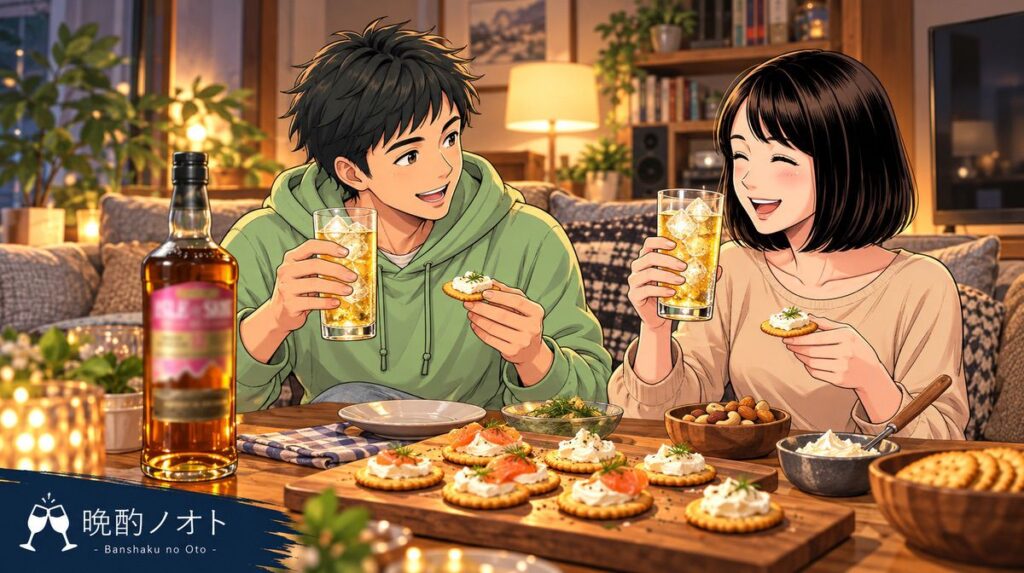 アイルオブスカイ12年を晩酌に楽しむ夫婦のイメージ